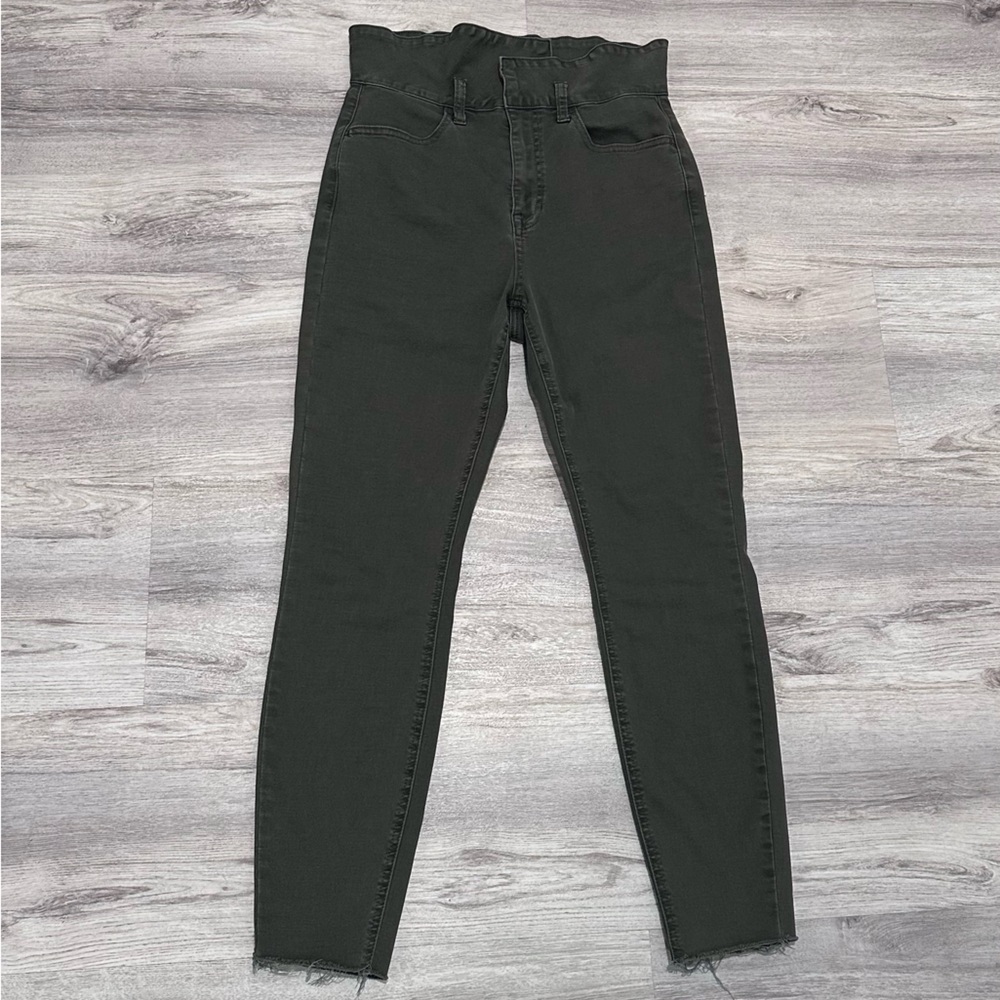 Pistola Revolve Jeans Olive Green High Waisted Paperbag Skinny Jeans Size 28